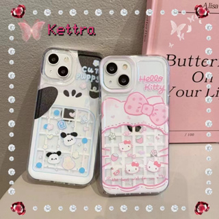 💜Kettra💜ป้องกันการหล่น ขอบเต็ม iPhone 11 14 pro max การ์ตูน Hello Kitty รุ่นคู่ เส้นขอบโปร่งใส case for iPhone 12 13