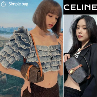 🍑เซลีน CELINE Clutch On Strap Tabou In Triomphe Canvas And Calfskin