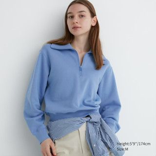 UNIQLO ของแท้ เสื้อฮู้ดแขนยาว ผ้าสเวต ซิปครึ่งตัว