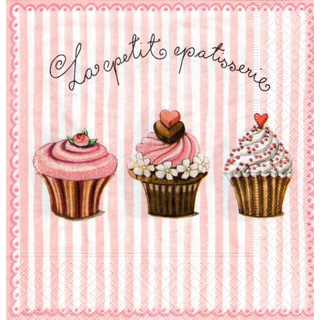 Pladao Napkin ภาพวินเทจ คัพเค้ก Cupcake พื้นลายทาง กระดาษ แนพกิ้น สำหรับงานศิลปะ เดคูพาจ decoupage ขนาด L 33x33