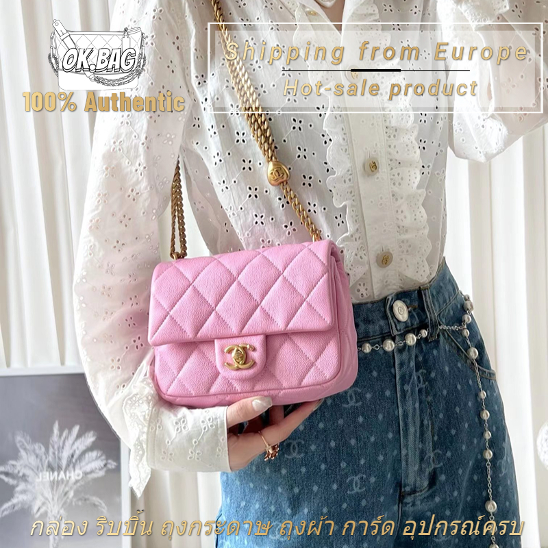 👜ชาแนล CHANEL 23P Calfskin Pink Medium Flap Chain Bag สุภาพสตรี กระเป๋าสะพายไหล่