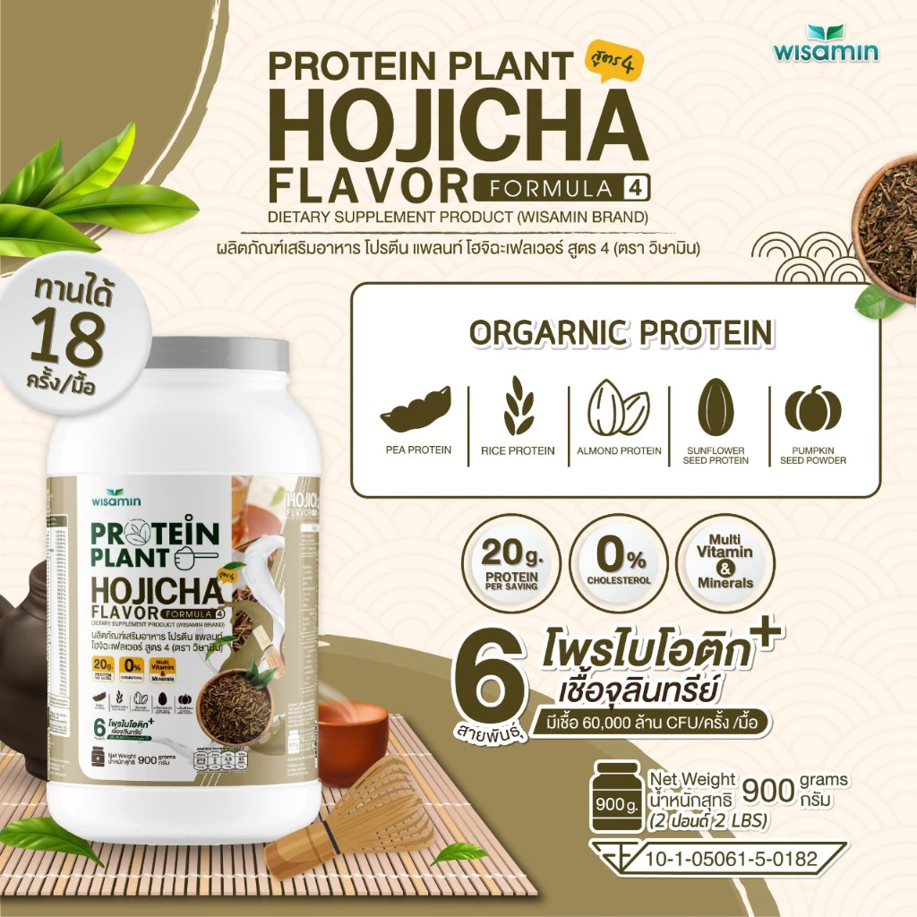 PROTEIN PLANT โปรตีนแพลนท์ สูตร 4 มี 14 รสชาติ (ปริมาณ 900 กรัม/กระปุก) โปรตีนจากพืช 5 ชนิด มีโพรไบโอติกส์ 6 สายพันธุ์ thumbnail 5