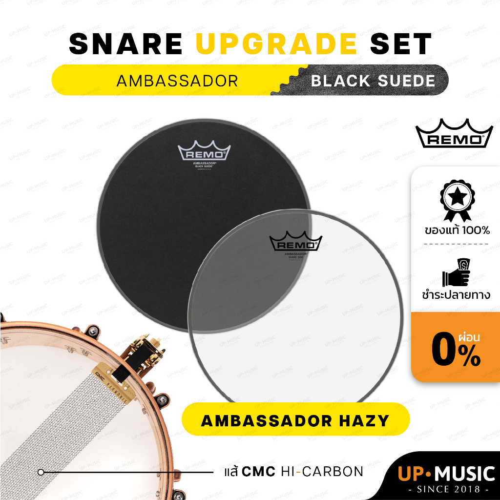 ชุดอัพเกรดหนังกลองสแนร์ Remo Ambassador Black Suede