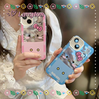 🌈Langton🌸ขอบเต็ม ป้องกันการหล่น iphone 11 14 pro max สีฟ้า การ์ตูน Hello Kitty รุ่นคู่ สีชมพู case for iPhone 12 13