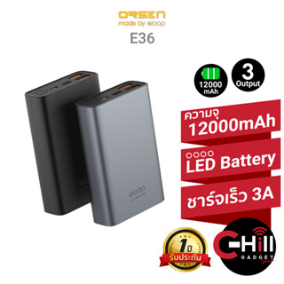 Eloop E36 12000mAh แบตสำรอง ชาร์จเร็ว 18 วัตต์ พาวเวอร์แบงค์ รับประกัน 1 ปี