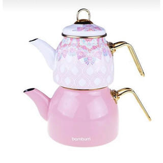 Bambum Unique Tea pots / กาต้มชา2ชั้น งานเคลือบ Enamel สีชมพู