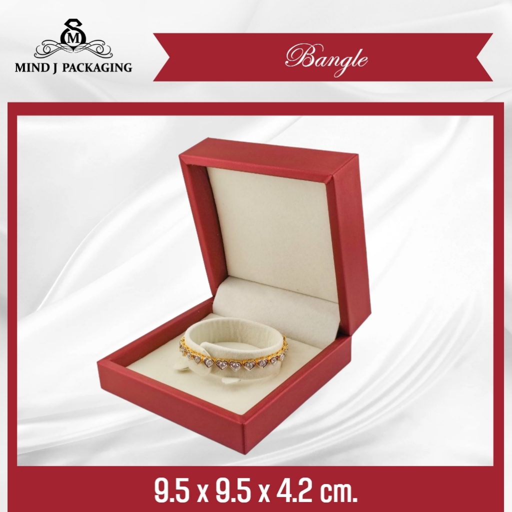 กล่องเครื่องประดับครบเซตสีแดงด้านในสีครีม หนังลายผ้าไหมด้านในกำมะหยี่สีครีม - รูปที่ 3