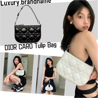 ดิออร์ DIOR mini DIOR CARO กระเป๋าทรงทิวลิป/สไตล์ล่าสุด/กระเป๋าสุภาพสตรี/กระเป๋าถือ