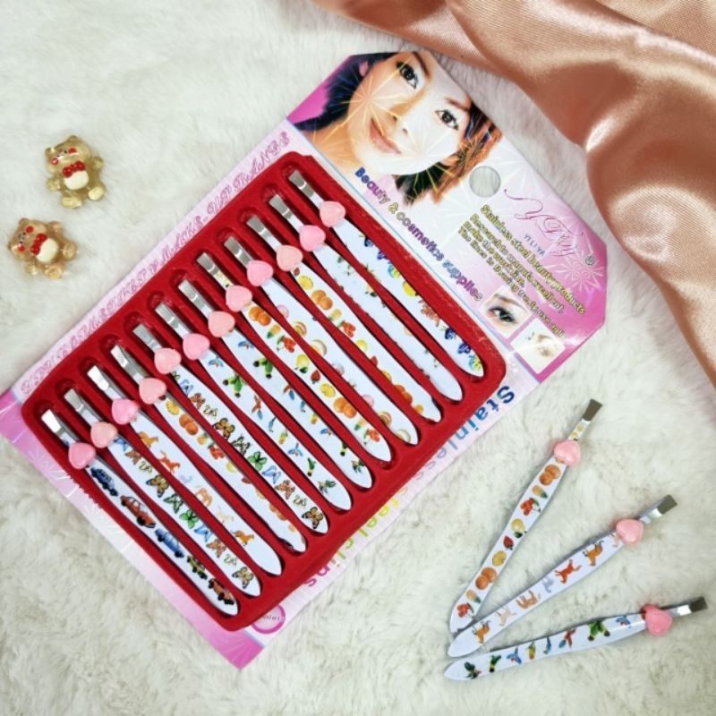 X...แหนบมีลาย แผงแดง (ปากตรง) 12 ชิ้น (ราคาส่ง)
