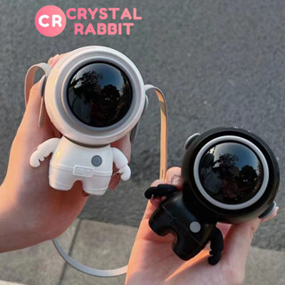 CRYSTAL RABBIT พัดลมจิ๋ว พัดลมรองคอนักบินอวกาศขนาดเล็กแบบพกพา พอร์ตชาร์จ USB หมุนได้ 360° มือถือ 3 โหมดลมไร้ใบ