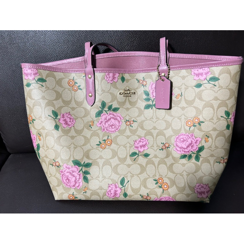 กระเป๋าcoach #แท้100% มือ2 (โทส)ทรงช้อปปิ้ง ลายกุหลาบ (กลับใช้ได้ 2 ด้าน)