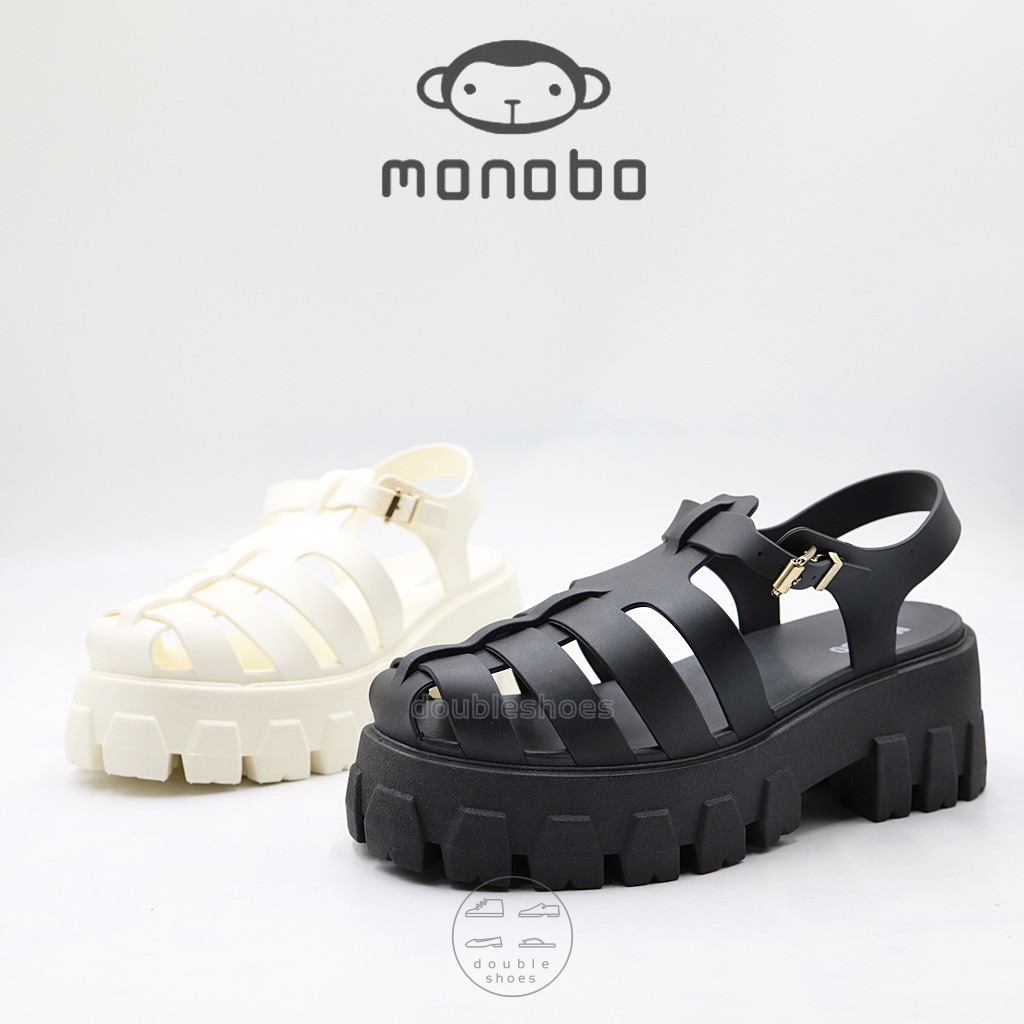 MONOBO (MILAN PLUS) รองเท้ารัดส้นพื้นหนา สีดำ , สีไอวอรี่ , สีวอร์มไวท์ , สีเบจ ไซส์ 5-8