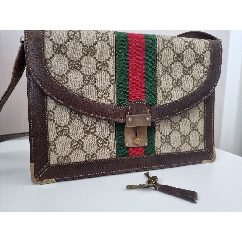 Authentic Vintage Gucci Monogram Logo Shoulder Bag Crossbody Bag Handbag กุชชี่มือสองของแท้