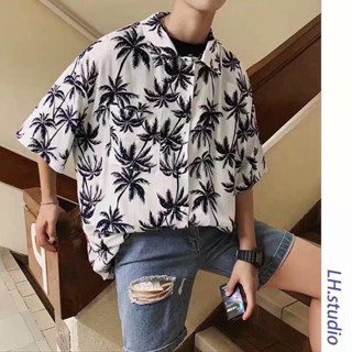 Houch พร้อมส่ง COD เสื้อเชิ้ตฮาวาย Hawaii สไตล์เกาหลี เชิ้ตแขนสั้น สงกรานต์ ไม่ต้องรีด เบา ใส่สบาย ใส่ได้ทั้งชาย-หญิง