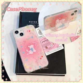 🍑CasePhoneg🍑กระต่าขาตั้ง ถอดได้ iPhone 11 14 pro max ป้องกันการหล่น ขอบเต็ม การ์ตูน เส้นขอบโปร่งใส case for iPhone 12 13