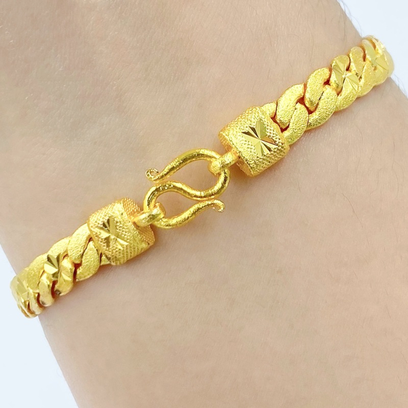สร้อยข้อมือทอง ลายตัวSตัดจิกยิงทราย น้ำหนัก1บาท ขนาด5มิล สร้อยข้อมือทองชุบ 0398