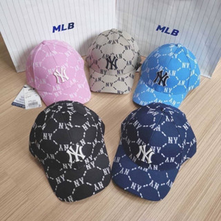 พร้อมส่ง MLB Monogram Dia structured Ball Cap หมวก MLB ผ้าหนา พิมพ์ลาย ด้านในหมวกเย็บผ้าซับในอีกชั้น Free size