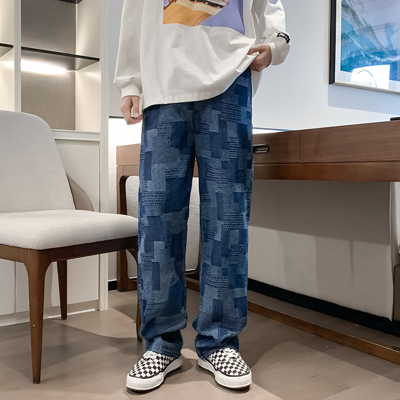 beerbroth-กางเกงยีนส์ผู้ชาย ลายสก๊อต เอวยางยืดมีผูกเชือก ขายาว ในยุโรป หรัฐอเมริกา แฟชั่น ขากระบอก สไตล์เกาหลี - รูปที่ 5