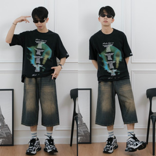 EXT GLOBAL vintage T-shirt เสื้อยืดแขนสั้นทรงโอเวอร์ไซส์ผ้าฟอก