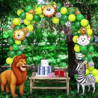 59 pcs 12 นิ้ว Jungle Lion Tiger ลูกโป่ง Happy Birthday Party ตกแต่งลูกโป่งน้ำยางสัตว์ Theme Party ตกแต่งบอลลูน