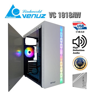 Case  Gaming VC-1918AW VENUZ ATX with RGB LED lighting computer เคสสีขาว  argb 1918 1918a