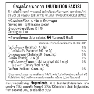 ROCKET C8 MCT OIL POWDER | ซี 8 เอ็มซีที ออยล์ พาวเดอร์ | จากมะพร้าว | by HEALTHOLICIOUS
