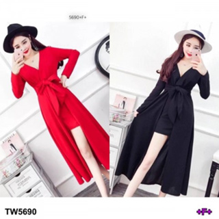 CS5690 จั้มสูทขาสั้นแต่งปีก ผุกเอว Short jumpsuit with tie waist