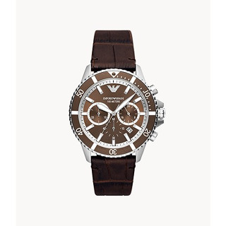 Emporio Armani Mens Chronography Brown Leather Watch AR11486 43mm