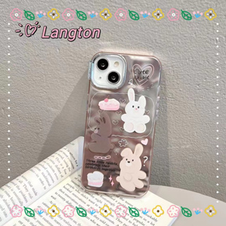 🌈Langton🌸ขอบเต็ม ป้องกันการหล่น iphone 11 14 pro max ลายคลื่น เส้นขอบโปร่งใส เงิน การ์ตูน กระต่าย case for iPhone 12 13