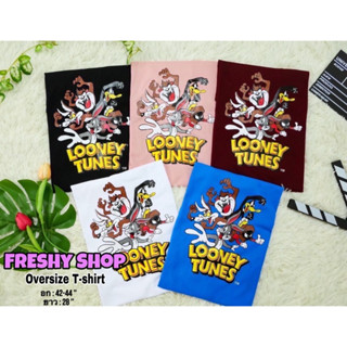 🌟STF_SHOP🌟เสื้อยืดOversize T-shirt พิมพ์ลาย LOONEY TUNES สกรีนหน้างาน Unisex อก42-44ยาว-28