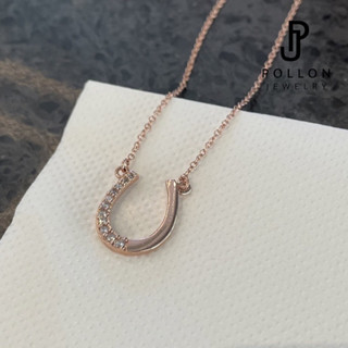 POLLON สร้อยคอสำหรับผิวแพ้ง่าย สร้อยคอฝังเพชรรอบวง สีrose gold สแตนเลส 94.8% Swarovski  แท้