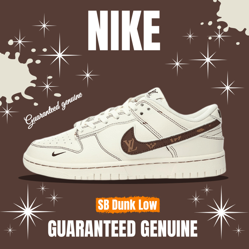 （จัดส่งฟรี） Louis Vuitton x Nike SB Dunk Low"Beige/Brown LV" DD1391-108 องเท้าผ้าใบ รองเท้าวิ่ง รองเท้า nike
