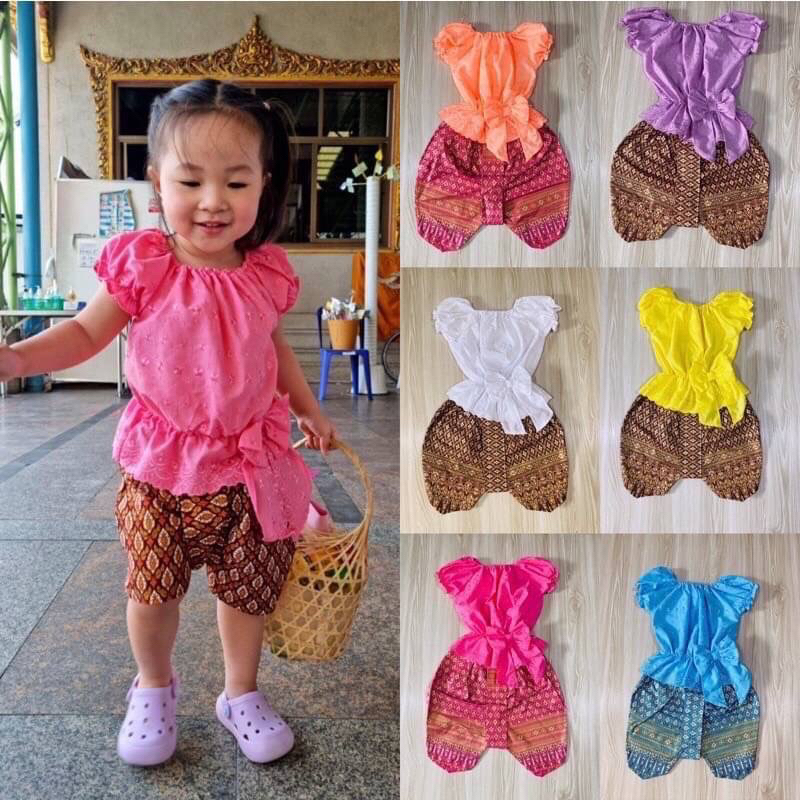ชุดไทยรุ่นแขนตุ๊กตาผ้าลูกไม้ มาคู่กับโจงกระเบนลายไทยพิมทองสวยๆ