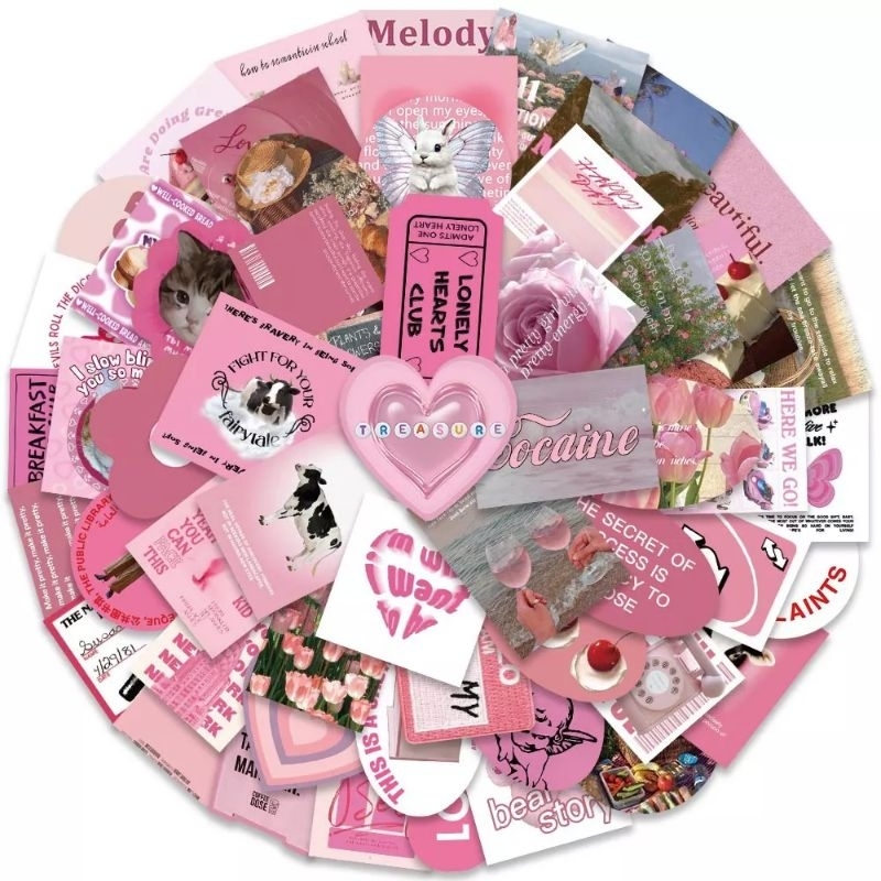 พร้อมส่ง!สติ๊เกอร์สีชมพู ภาษาอังกฤษ กันน้ำ น่ารัก 60ชิ้น สติกเกอร์ตกแต่ง diy - รูปที่ 2