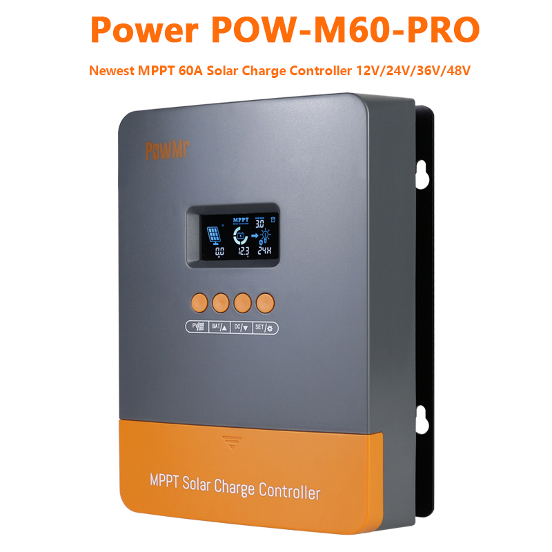 POW-M60-PRO อุปกรณ์ควบคุมการเก็บประจุพลังงานแสงอาทิตย์ MPPT 60A 12V 24V 36V 48V อินพุต PV 190VDC รอง