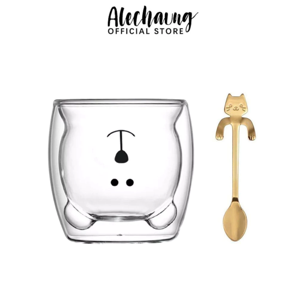 Alechaung แก้วหมี ช้อนกาแฟ เกาะแก้ว ที่ชงแมวเกาะแก้ว สแตนเลส เซ็ตชงกาแฟ