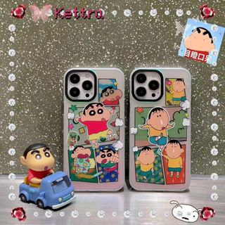 💜Kettra💜จัดส่งภายใน24ชม ป้องกันการหล่น ขอบเต็ม iPhone 11 14 pro max การ์ตูน เครยอนชินจัง เคสใส case for iPhone 12 13