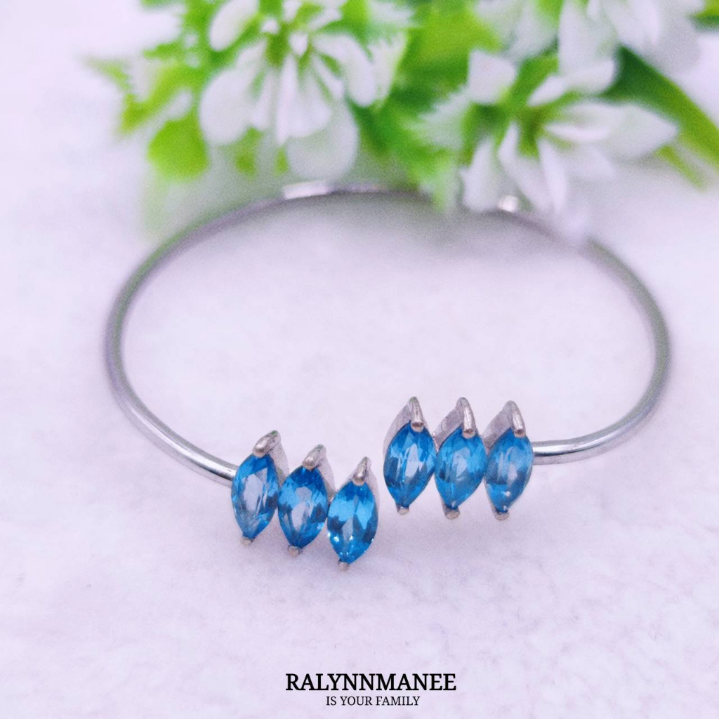 ฺBL017 กำไลข้อมือพลอยโทพาซแท้ ( Natural Topaz ) เฉดสีสวิส ตัวเรือนเงินแท้ 925 ชุบทองคำขาว