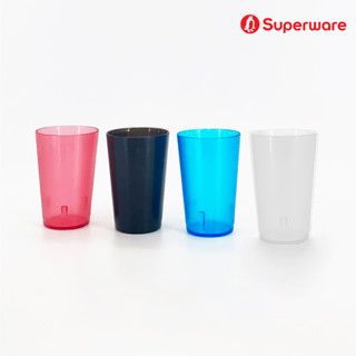 Srithai Superware แก้วน้ำ พลาสติก ถ้วยน้ำ สำหรับ เบียร์ กาแฟ สีใสผิวด้าน ลายส้ม ทรงกลม ปริมาตร 300 ml. / 14oz. รุ่น C-31