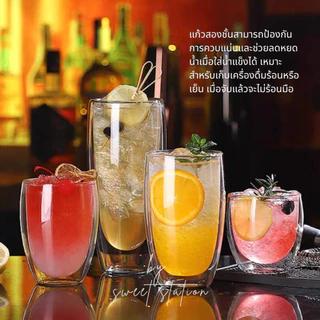 มีส่งด่วน! แก้วน้ำสองชั้น Double wall glass (ความจุ80-500ml) แก้วน้ำสองชั้น ใส่น้ำร้อนและเย็น ดีไซน์สวย แก้วน้ำมินิมอล