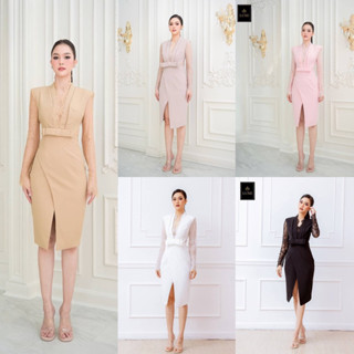 ♥️ M7 มี5สี Dress เดรส คอวี แขนยาว ชุดออกงาน LUXE