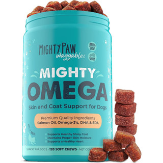 Mighty Omega Skin and Coat for Dogs - DHA &amp; EPA, Bacon Flavor (120 soft chews) Made in the USA