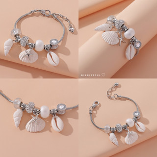 A34 สร้อยข้อมือ BEAUTIFUL SILVER หอยประดับท้องทะเล ไม่ลอก ไม่ดำ สายปรับได้ จัดส่งทุกวัน