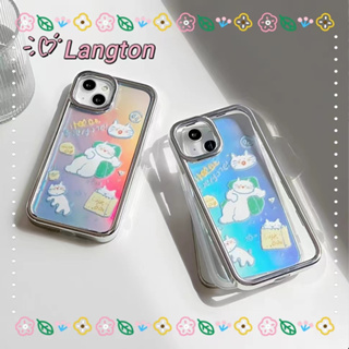 🌈Langton🌸ป้องกันการหล่น ขอบเต็ม iphone 11 14 pro max การ์ตูน ลูกแมว เลเซอร์ สีสัน หวานสวย case for iPhone 12 13