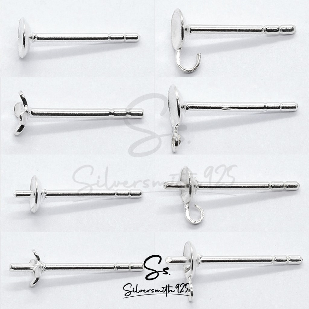 [ราคา/คู่] ก้านต่างหูเงินแท้ 925 สำหรับติดมุก พร้อมแป้นต่างหู อะไหล่ต่างหูมุก / Silversmith