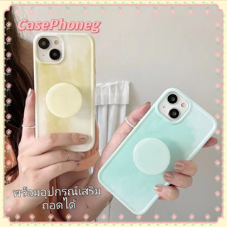 🍑CasePhoneg🍑ป้องกันการหล่น ขอบเต็ม iPhone 11 14 pro max ขาตั้ง ถอดได้ สีเหลือง สีเขียว เรียบง่าย case for iPhone 12 13