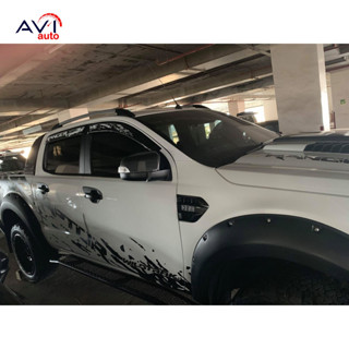 กันสาด Ford Ranger 2012-2015-2018-2019 4ประตู แคป พื้นดำโลโก้ขาว