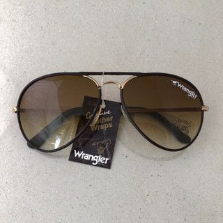 แว่นกันแดดวินเทจแท้ Wrangler : Leather Wrap (No.3) Drak Brown Large Aviator , Vintage Sunglasses