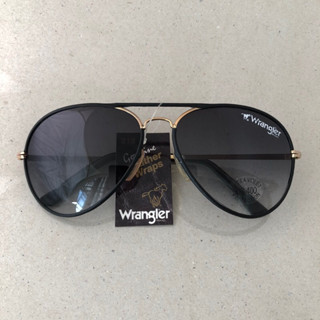 แว่นกันแดดวินเทจแท้ Wrangler : Leather Wrap (No.4) Black Leather Large Aviator , Vintage Sunglasses