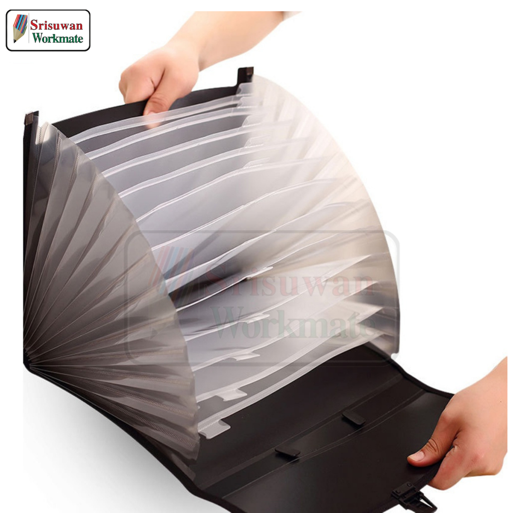 Deli 5556 กรมเข้ม กระเป๋าเอกสาร PVC A4 13 ช่อง Expanding File